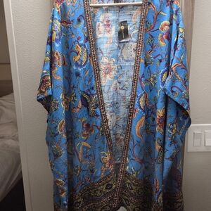 J M Collection Floral Linen Blend Open Front Kimono Sz 3X NWT